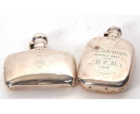 Mixed Lot: A George V silver hip flask, of slight curved cushion shape with bayonet cap, inscription reading "To Major K Robe