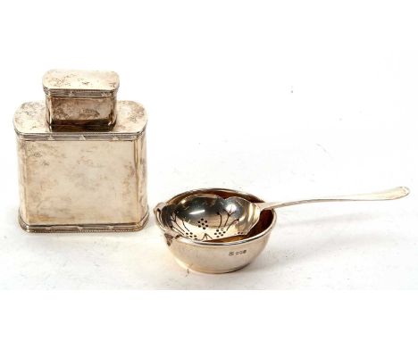 Mixed Lot:  An Edwardian silver tea caddy of plain square form with rounded sides, pull off cover having beaded and reeded ed