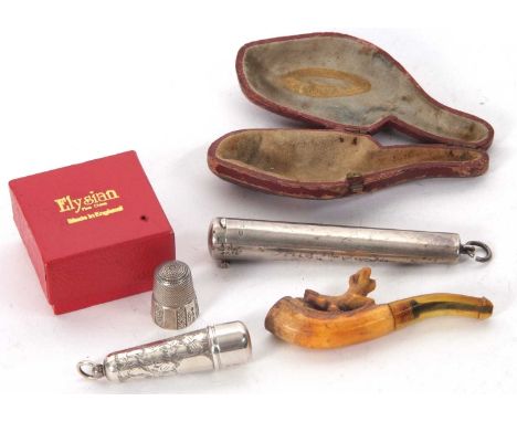 Mixed Lot:  A hallmarked silver silver cheroot case, marks rubbed, a small Edwardian cheroot case, Birmingham 1904 by Francis