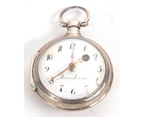 A white metal pocket watch, the pocket watch tests for silver, it has a white enamel dial with a key wound movement, circa 18