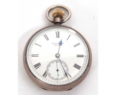A silver open face pocket watch, hallmarked inside the case back, it has a manually crown wound movement, the dial is stamped