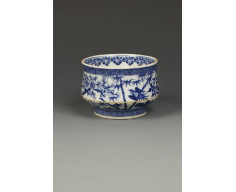 A CHINESE BLUE AND WHITE CENSER with 'Three Friends' decoration, the base with a 'Wu Xiang Rui' seal mark, late Qing / Republ