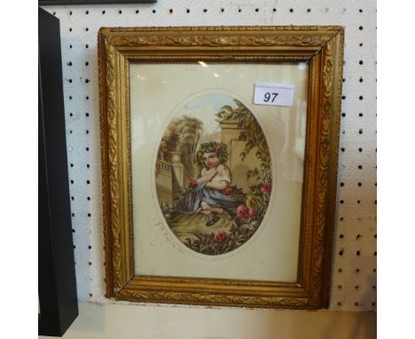A framed 19th century oval portrait of a girl 