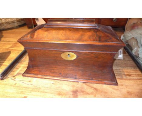 Tea caddy, Regency rosewood sarcophagus form, fitted with boxes but missing mixing bowl 37cm long 