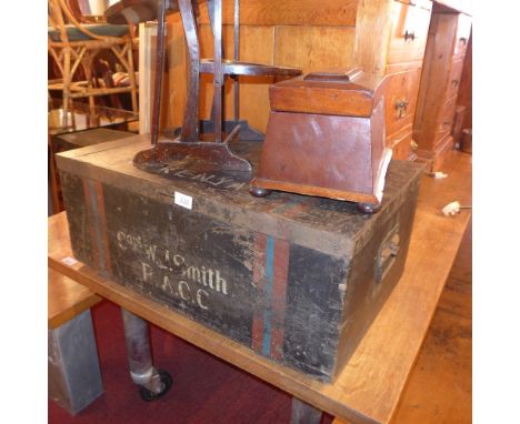 Travelling trunk, Victorian painted Captain W J Smith on the 55 Kenya, 67cm wide 