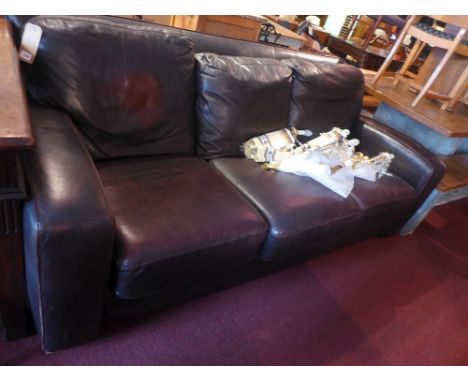 Dark brown leather handmade sofa, from John Lewis, 205cm wide 