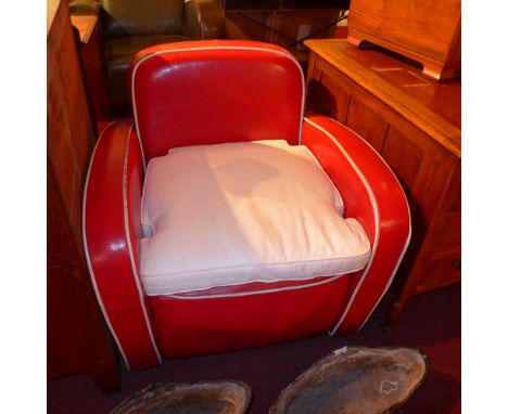 Armchair, Art Deco style fire engine red, with white piping 