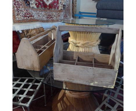Two rustic tool or bottle carriers 