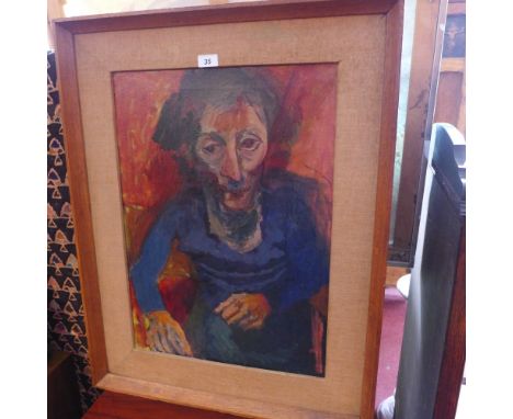 An oil portrait, 20th century with Bombug labels verso 