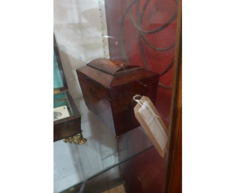 Regency rosewood tea caddy of sarcophagus form