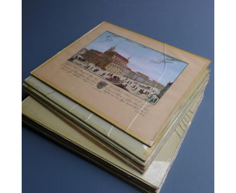 A collection of Continental architectural prints, unframed (af)