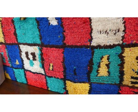 A vintage Moroccan Azilal wool rug with polychrome tile motif 240 x 147cm 