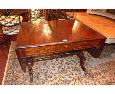 Sofa table, Regency flame mahogany one leg as found, 100cm wide 