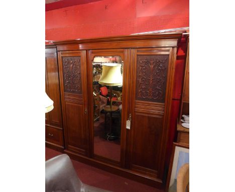 Wardrobe, Victorian walnut triple section fitted with drawers to the inside 183cm wide 