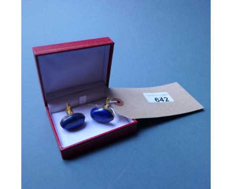 A pair of boxed Lapis Lazuli and gold plated cufflinks 