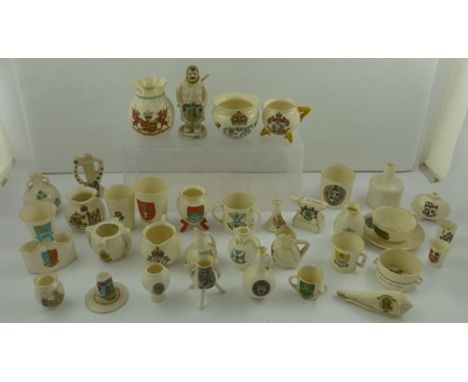 A W.H. GOSS CRESTED MODEL OF THE BATH URN, together with GOSS AND OTHER CRESTED WARES, includes a "Crown China" model of "Old