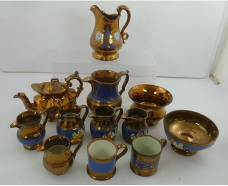 A QUANTITY OF LATE VICTORIAN COPPER LUSTRE including; jugs, teapot, bowls etc. 