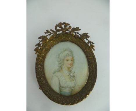 AN 18TH CENTURY MINIATURE PAINTING, RICHARD COSWAY SCHOOL Young woman in white, painted on oval ivory panel, inscribed Cosway