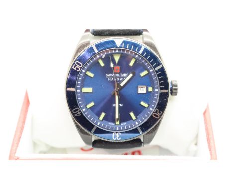 Gents Swiss Emporio wristwatch, on leather strap, new and boxed. Dial D: 33 mm. P&amp;P Group 1 (£14+VAT for the first lot an