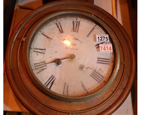 Reproduction circular station wall clock card dial marked, G&amp;J Hughes 1909 Whiston. Not available for in-house P&amp;P, c