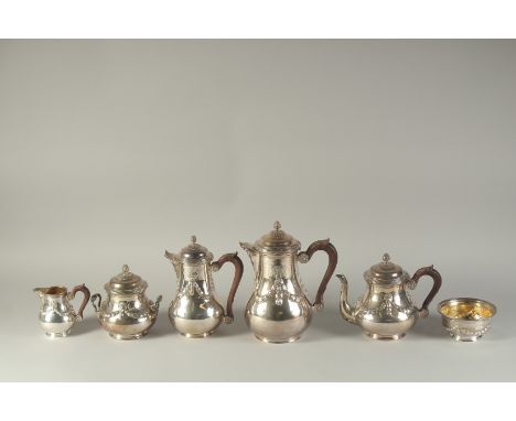 A GOOD FRENCH SILVER SIX PIECE TEA AND COFFEE SET, stamped BOINTABURET A PARIS. Comprising: coffee pot, tea pot,  hot water j