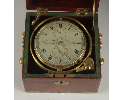 A SUPERB MAHOGANY CASE CHRONOMETER by ROBERT MOLYNEUX & SONS, 50 Southampton Row, London. No. 2123. 3.75ins dial, the case wi