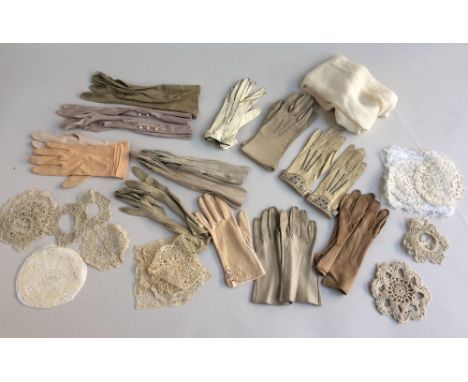 Ten pairs of vintage ladies gloves, including very fine white kid with black decorative stitching and punched frill at the wr