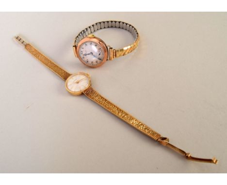 A Garrard & Co 9ct gold bark effect ladies watch together with an early 20th century yellow metal ladies cocktail watch with 