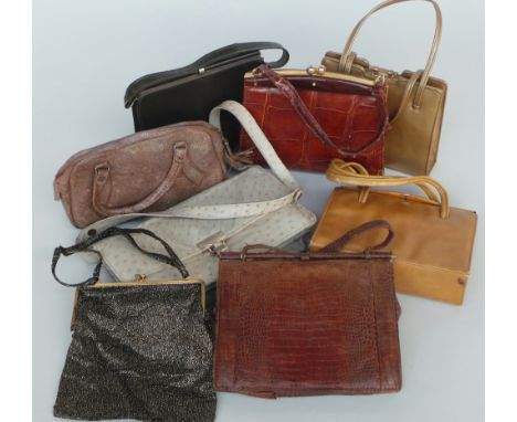 A lot of vintage bags from 1930s to 1960s to include four skin bags, gold lurex jane shilton evening bag,