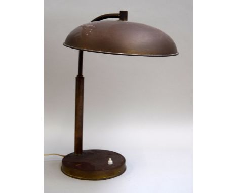 1930s German Bauhaus desk lamp, retains its original colour to shade and base, 39 cmH, the shade 35cmD