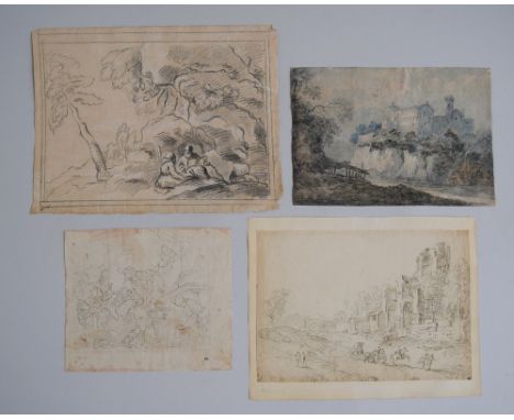 Six works on paper from a collector's portfolio featuring sketches of works of art most likely seen on The Grand Tour in the 