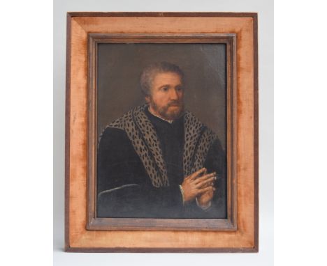 Pietro Della Vecchia (1603-1678, Italian) Portrait of a Venetian Merchant Wearing and Ermine-lined coat, oil on oak panel, 48