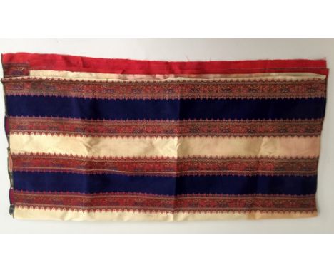 Paisley shawl, English 1860s, bands of red white and deep blue, alternating with boteh filled border, 166 x 162 cm approx. Th