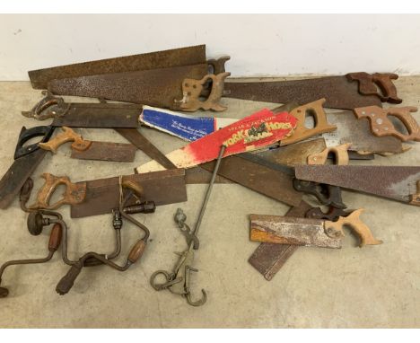 Vintage tools, saws hand drills etc. 
