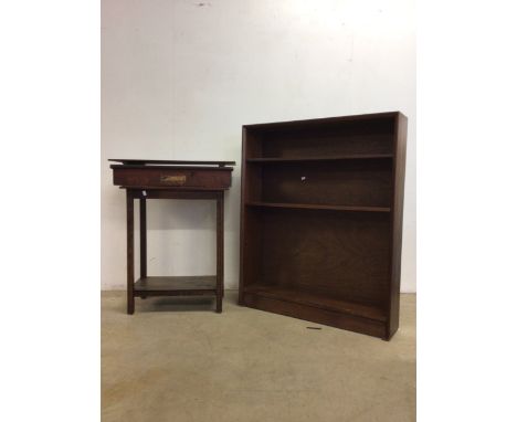 Small early 20th century linen box, side table and 3 shelf bookcase. AF, ideal for restoration. Bookcase dimensions as follow