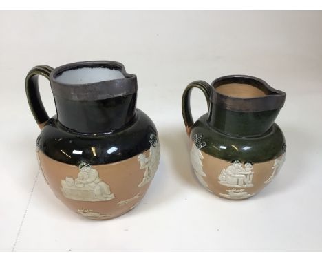 Two Doulton pouring jugs with hallmarked silver rims, dating to 1910. Also assortment of other ceramic and decorative items. 