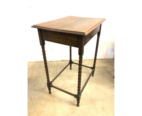 An early 20th century oak bobbin turned occasional table, with another smaller side tableW:61cm x D:45cm x H:78cm