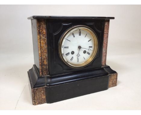 French heavy marble mantle clock. Untested, AF. Good visual condition. By Hry Marc, Paris. Dial diameter 9.5cm.W:26.5cm x D:1