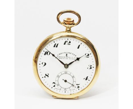 An Ebehard Chronometer E 14K gold open faced pocket watch, diameter 48mm, gross wt. 60.6g.  Condition - not currently running