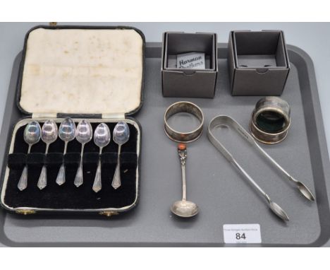 A Selection of silver and silver plated items; Small Edinburgh silver hammered ladle produced by Norah Creswick. Georgian Lon