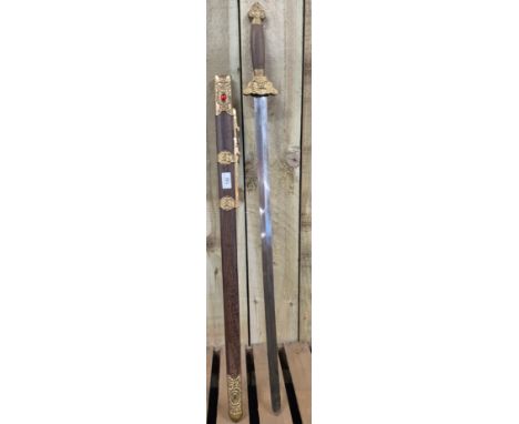 Reproduction Jian Sheng Kungfu style Sword with Wood &amp; metal bound Scabbard [101cm length] 