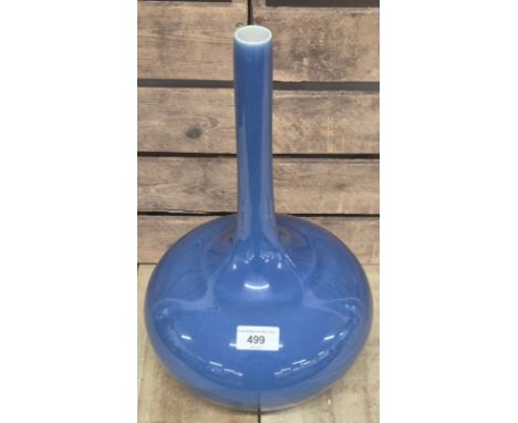 Chinese Kangxi bottle neck blue glaze vase. Kangxi six character signature to the base. [38cm high] 