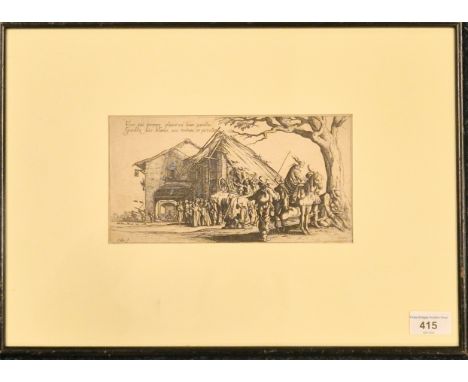 Jacques Callot [c1592-1635]etching titled "The Stopping Place: The Fortune Tellers" [Frame- 32x44cm]