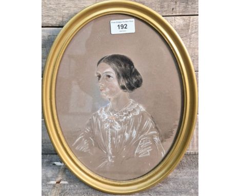 19th century pastel portrait of a seated lady. Signed G.E.WARD. Dated 1859. Fitted within an ovel gilt frame. [Frame- 33.5x25