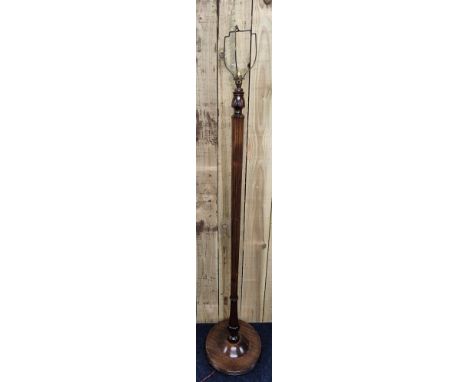 Antique mahogany worked column floor standing lamp. [174cm- including shade bracket] 