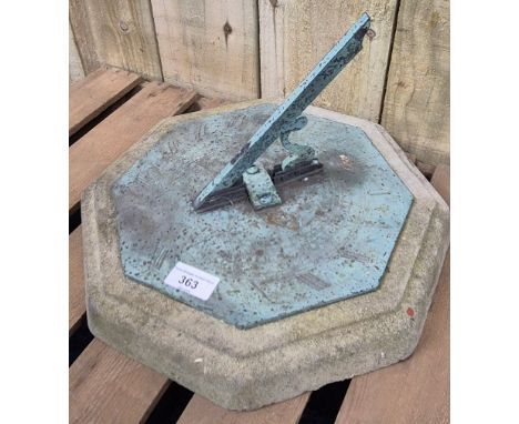 Garden stone and cast metal sundial. [33cm diameter] 