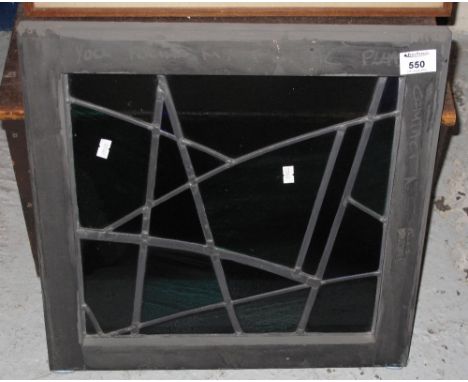 Coloured leaded glass, framed panel.
Provenance: Given to the vendor in the 80s by Tim Lewis, retired head of the Archetectur