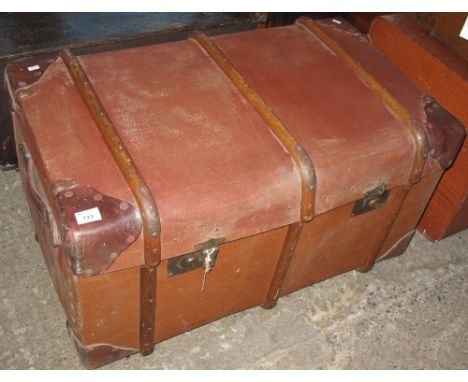 Vintage canvas and metal banded trunk bearing initials: L.M.J.