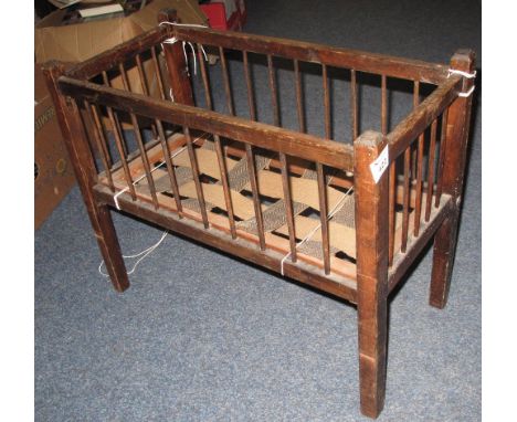Vintage stained miniature baby dolls cot. 