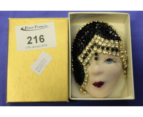 Art deco style bar brooch of a females head with headress in box. 
